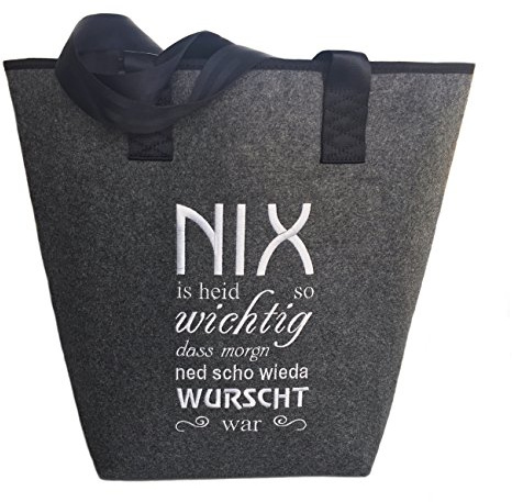 Schnoschi Filztasche Wurscht, Shopper hochwertig Bestickt/gestickt grau