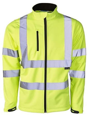 Mens Softshell Jacket Hi Vis Viz High Visibility Reflective & Plain Water Resistant Shower Proof Rain Repellent Windproof Safety Site Coat Workwear Builder Work Wear Warm Top(Yellow,XL)