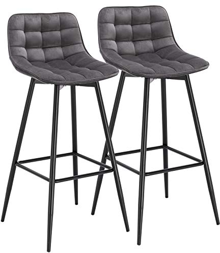 WOLTU Barhocker 2er Set Designer Barstuhl Hocker Tresenhocker Bistrohocker mit Fußstütze Samt Metall Dunkelgrau