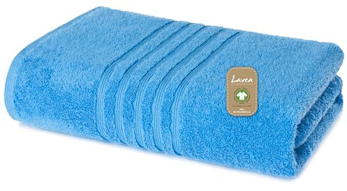 Lavea® Saunahandtuch XXL - 80x220 cm - Himmelblau | 100% Baumwolle – Großes Saunatuch für Damen & Herren, Frottiertuch, weich, strapazierfähig, waschbar, Frottierserie Bali