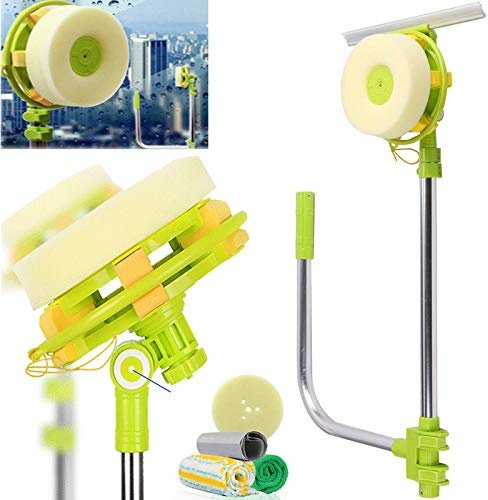Window Cleaning Tool U Shaped Window Cleaner Washable External Window Washer with Telescopic Pole, Adjustable Various Angle, Window Cleaner Extendable Tool Kit, 2 in 1 Sponge Squeegee Household Wiper
