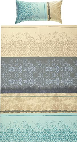 Erwin Müller Bettwäsche, Bettgarnitur Mako-Satin Ornamente Mint-Silber Größe 40x80 cm / 155x220 cm - feinste Baumwolle, angenehmes Schlafklima, mit praktischem Reißverschluss