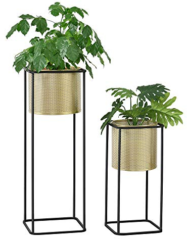 [en.casa] Blumentopf Ständer Blumenständer Blumentopfhalter Pflanztopf Deko 2-TLG. Schwarz-Goldfarben