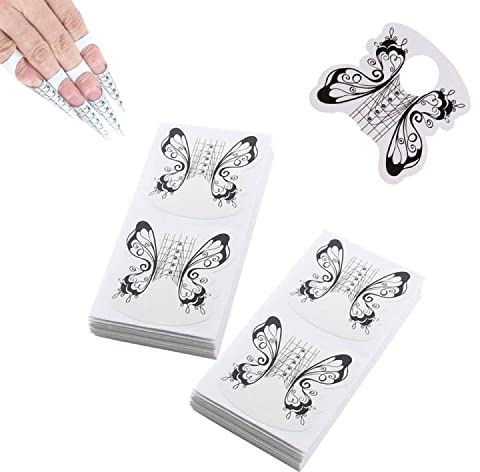 VNC 200 Pcs Nail Form Guide Acrylic Tip Extension Forms Black And White Color Sticker Rroll Manicure Tool for Acrylic UV Gel Nail Art Tips Butterfly Shape Long Nail Extension Bluider Forms
