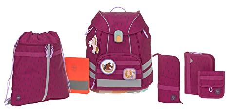 LÄSSIG 7-teiliges Schulranzen Set Kinder/School Set Flexy Unique Speckles berry