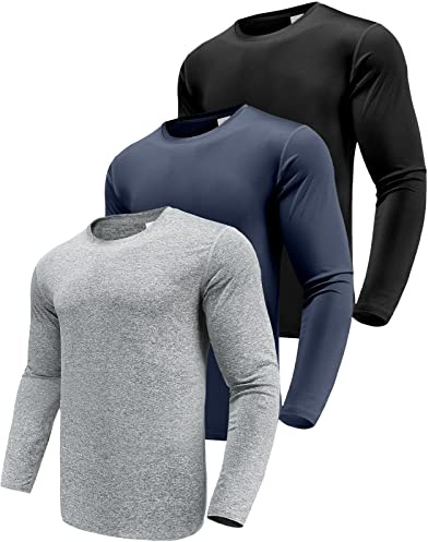 Långärmad t-shirt för herrar, 3-pack, tröjor med UV-skydd UPF 50, snabbtorkande funktionella löpartröjor, ventilerande långärmade sporttröjor för gym, löpning, utomhusträning och fitness, topp för