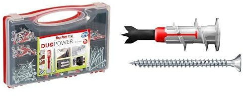 fischer RED-BOX DUOPOWER + Schrauben, Sortimentbox, 280-teilig & DUOBLADE S, selbstbohrender Gipskartondübel mit Spanplattenschraube, Zentrierspitze aus Metall, 20 Dübel + 20 Schrauben