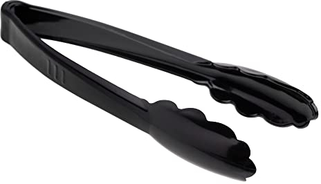 STACKABLES ~ Pack of 6 Plastic Serving Tongs ~ 7.5 Reusable Tong ~ Black Ice Server for BBQ Birthday Party Wedding Buffet & Catering Events