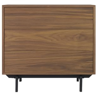 Commode vintage en bois foncé noyer et métal noir 3 tiroirs L81 cm MANNY