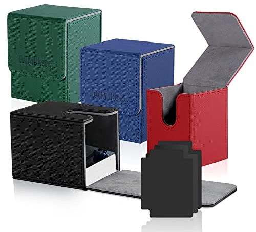 Mlikero 4 Pack Card Deck Box, Commander Deck Box Holds 400+ Single Sleeved Cards with 4 Dividers, Leather Magnetic Card Box Fit for MTG, TCG (4 Colors)
