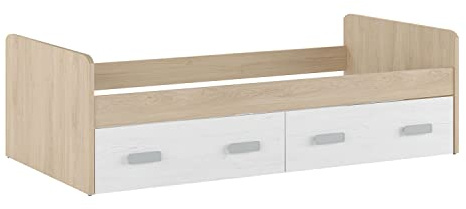 SHIITO | Modelo Chelsea - Cama Nido con 2 Cajones para almacenar, Natural y Blanco Veteado, 190.9 cm (Largo) x 98 cm (Ancho) x 58 cm (Alto)
