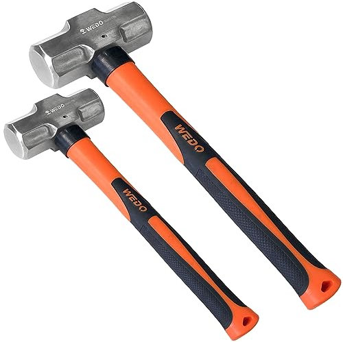 WEDO 2PCS Sledge Hammer Set,1lb+3lb,Stainless Steel Crack Hammer Set With Fiberglass Handle,Shock-resistant,Corrosion Resistant Drilling Hammer