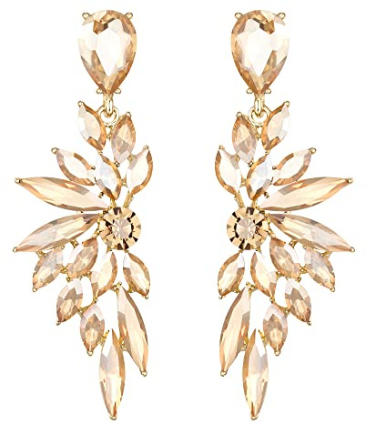 Clearine Ohrringe Hochzeit Braut Kristall Teardrop Marquise Cluster Bling Hängend Ohrstecker für Damen Champagner Gold-Ton