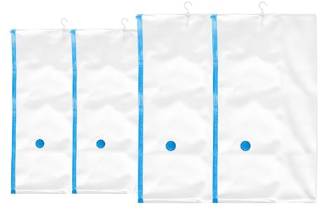 Relaxdays Vakuumbeutel hängend, für Kleidung, 4er Set, 2 Größen, mit Haken, Kleidersäcke mit Ventil, transparent/blau | 2 Größen, mit Haken, Kleidersäcke mit Ventil