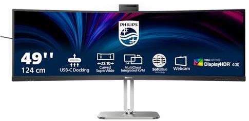 Philips 49B2U6900CH - 49 Zoll DQHD Curved Monitor, Webcam, Mikrofon, RJ45, höhenverstellbar (5120x1440, HDMI, DisplayPort, USB-C, USB Hub) schwarz