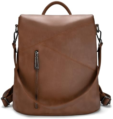 molshine Anti-Diebstahl Rucksack aus veganem Leder, modisch Lässige Tasche Reise-Tagesrucksack, Schulterrucksack, Handtaschen für Damen und Herren HB041（Braun）
