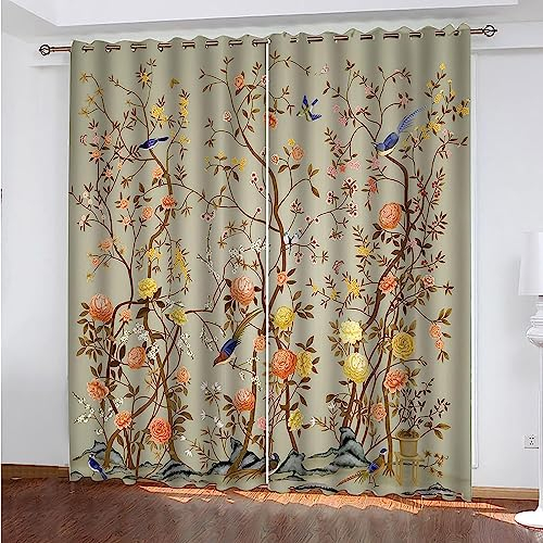 Verdunkelungsvorhänge Kräuselband 140 X 160 cm Kreative Rosa Blumen Und Vögel Set Kindergardinen Mädchen Verdunkelungsvorhänge Mit Ösen Blickdichter Kinderzimmer Schlafzimmer Vorhang -7E6D-W9