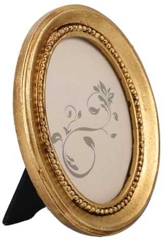 Warmhm Vintage Resin Photo Frame 4x3 Inch Oval Decorative Frame Stand – Wall Hanging or Tabletop Display for Bedroom Shop Reliable Material (White/Gold)