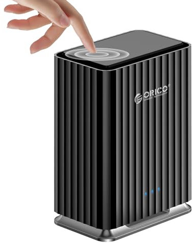 ORICO 2 Bay Festplattengehäuse USB C Plug and Play DAS mit 12 V/4 A Netzadapter, Maximal 44 TB Speicher für persönliche lokale Datenbank (9728C3)