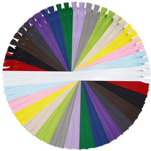 DOITEM 30 pz 60 cm Invisibile Multicolore Bobina di Nylon Cerniere per Cucito e Artigianato 15 Colori (Multicolore, 60cm)