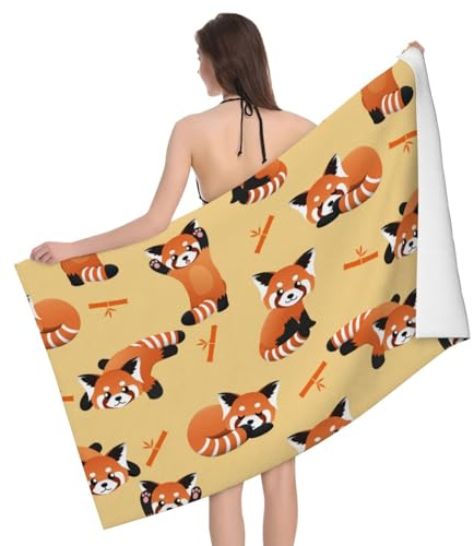 KWQDOZF Red Panda and Bamboo Beach Towels,Beach Towels,Sandproof Absorbent and Lightweight Towel for Travel Sports Camping Yoga, 32×52