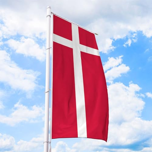 Dänemark Flagge 120 x 300 cm - für Fahnenmast, Dänemarkfahne aus reißfestem Fahnen-Polyester-Stoff, Hissfahne Hochformat für Querausleger wetterfest und UV-beständig