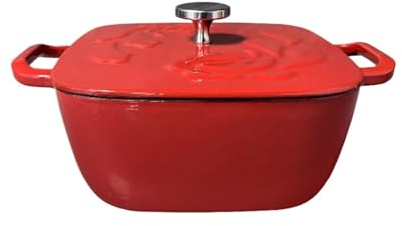 LVYUDS Gusseisen Topf, 2.7 Quart Quadrat Emailliert Dutch Oven Doppelte Griffe Mikro Druck Eintopf Induktion Kompatibel für Köche(Pink)