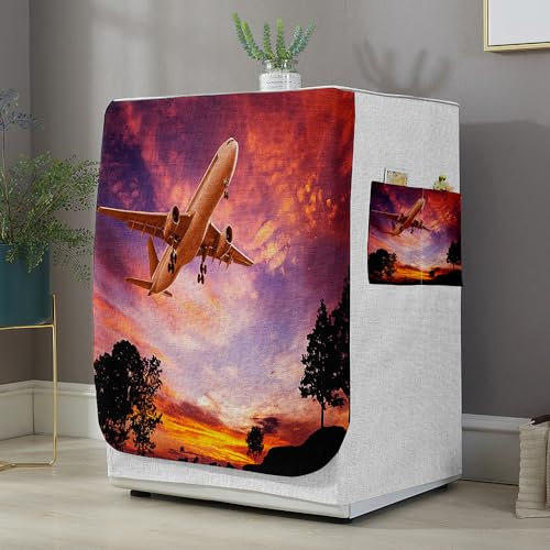 Highdi Housse de Protection pour Machine à Laver, Chargement Frontal Housse La Poussière avec Ouverture Frontale pour Linge Domestique (Capacité S 6~7.5KG,Impression d'avion 2)