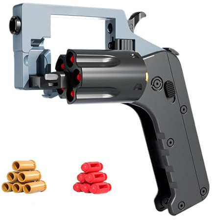 Revolver-Stil Fidget Soft Bullet Guns Toy 5 Serien-Starts, Anti Stress Spielzeug +36 Weiche Patronen Zusammenklappbar Sicher GroßE Reichweite, Antistress Spielzeug Tragbar Kreativ (Grey)