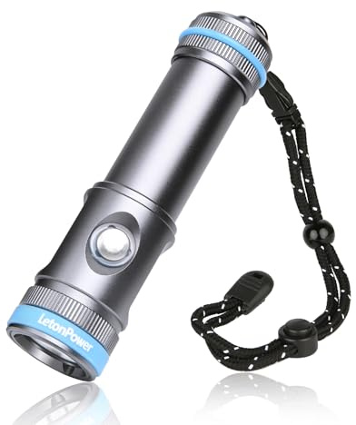 LetonPower Tynny-13SE Dive Light 2200 Lumen kompakte Unterwasser-Taschenlampe, 6 Modi Tauchen Taschenlampe, Schnorcheln Licht mit Akku und Typ-C-Ladung für Tauchen Taschenlampe (Gray)