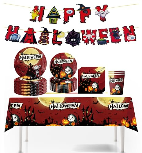 Halloween Vaisselle Assiette Kit, Assiettes en carton pour enfants, Vaisselle d’Halloween, Ensemble de Vaisselle d'Halloween, pour Halloween
