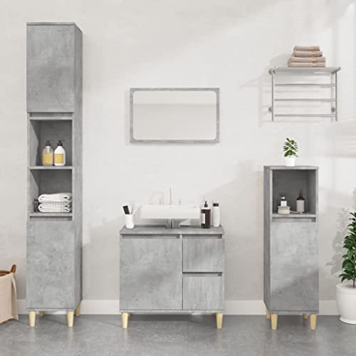 waschbecken mit unterschrank,waschbecken mit unterschrank 50cm,3-TLG. Badmöbel-Set Betongrau HolzwerkstoffIdeal für Bäder, wo sie gebraucht Wird