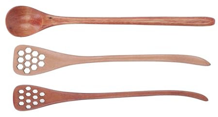 Pwshymi Reusable Wooden Honey Dipper Spoon for Honey, Long Handle Honey Dipper Stick Set, Honeycomb Carving Pattern, Practical Cookware, Maple Syrup, and More