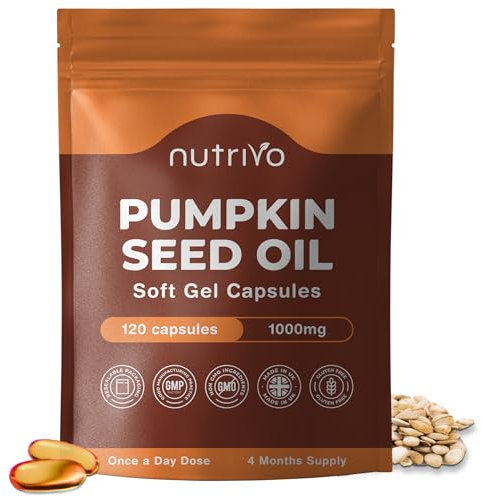 Pumpkin Seed Oil Capsules 1000mg (3000mg per 3 Soft Gel Serving) | 120 Capsules | Cold Pressed | Pumpkin Seed Oil for Hair, Prostate and Bladder | UK Made