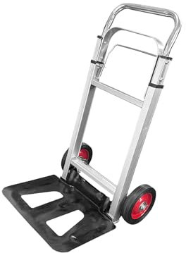 Carrello pieghevole in alluminio di alta qualità – Portata 90 kg – Manico regolabile in altezza – Pneumatico in gomma pieno – Superficie di carico pieghevole/carrello/carrello