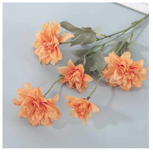 WENH 10 Stück künstliche 5-Kopf-Dahlien-Seidenblumenzweige for Hochzeit, Hintergrund, Blumenarrangement, Party, Heimdekoration, Zubehör, Dahlien(Orange)