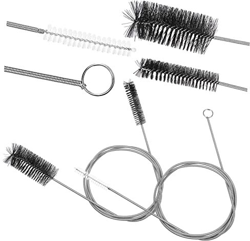 TOBBOMEY 2 Pieces Flexible Drain Cleaning Brush Set Soft Nylon Bristles, 155cm Double-Head Black and Single-Head Tube Unblocker Brushes for Sink and Pipe Cleaning