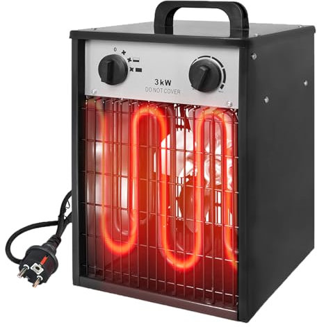 NAIZY Elektroheizung 3KW Heizlüfter 220V Heizgebläse Heater Heizungslüfter mit Thermostat & 4-Heizstufen Elektroheizer Überlastschutz Werkstattheizung Bauheizer, für Garagen, Werkstätten (Schwarz)