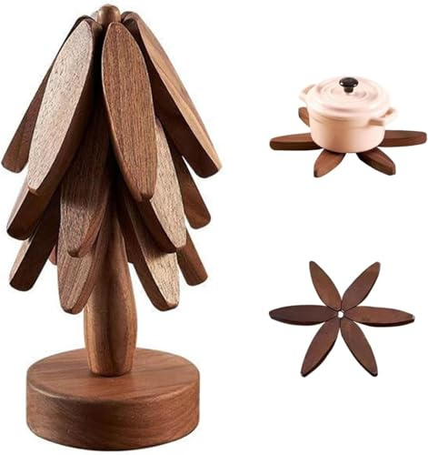 Untersetzer Baum Holz für Töpfe, dekoratives Servier- und Wohnaccessoire, praktisches Geschenk für Küche, Einzug & Weihnachten (B-Walnuss-3 Untersetzer)