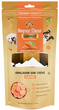Dogsee Himalaya-Yak-Käse-Zahnpflege-Kausnacks mit Karottengeschmack für Hunde – 130 g (1 großer Kausnack) | Für eine bessere Darmgesundheit | Ohne Getreide, ohne Gluten | Geruchlose Hundeleckereien