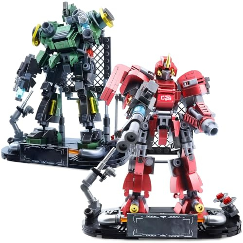 GZLCEU 2 STK Roboter Bausteine, 453/456 Teile Mech Roboter Kreativität Mech Figur für ab 6 7 8 9 10+ Jahren Kinder und Erwachsene Geschenk Baustein Roboter(Rot/Grün)