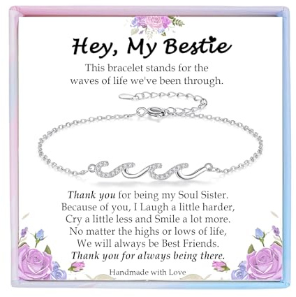 YBISNAIRE Cadeau pour maman, épouse, grand-mère, fille, amie, sœur, bracelet vague en argent, idée cadeau pour femme, idée cadeau d'anniversaire, cadeau pour Noël, fête des mères, Argent sterling