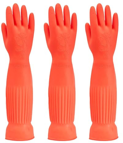 SXTYYH Extra Lang Haushaltshandschuhe Dickes Gummihandschuhe for Die Küche Geschirrspülen, Putzhandschuhe Langlebig & Wiederverwendbar Geschirrhandschuhe(Red,3 Pairs_M)