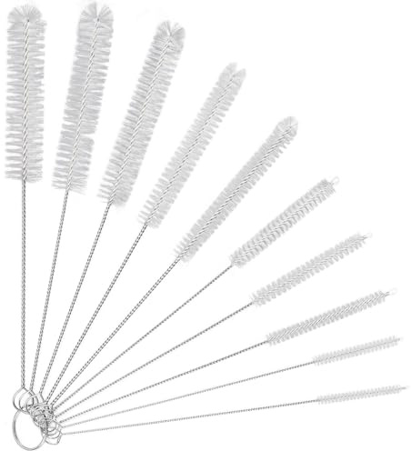 10 PCS Bottle Brush, Long Bottle Cleaning Brushes, Tube Brushes, Straw Brush, Nylon Bottle Pipe Cleaner Set for Reusable Straws, Narrow Tubes & Drinkware (White)