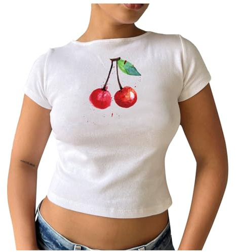 Camisetas cortas de verano Y2K para mujer, de manga corta, holgadas, holgadas, con gráficos, ajuste holgado, cuello redondo, para verano 2025, medias camisas lindas para salir, rosso, S