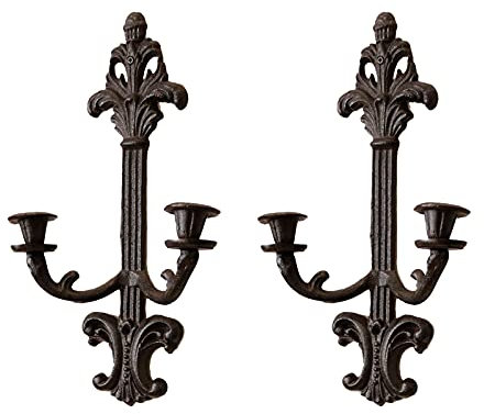 Rustikale Wandkerzenhalter aus Gusseisen, 2 Stück, Vintage-Hängeleuchte für Heimdekoration, ideal für Wohnzimmer, Kamin, Terrasse, Garten, Dekoration