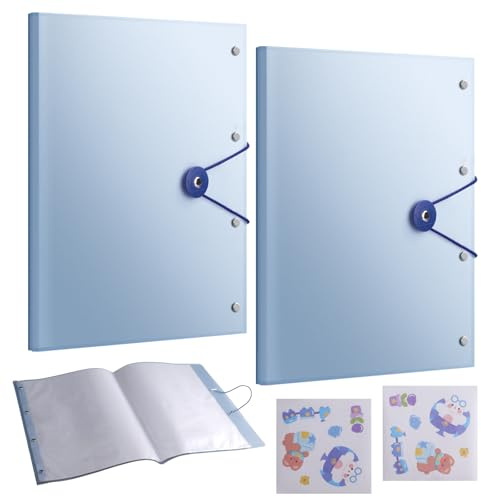 Aupawdy 2 stycken A3-presentationsdisplay bok, observationsbok PP A3 med 60 genomskinliga fodral (30 genomskinliga fodral per bok), presentationsmapp ritplatta samlarmapp, blå