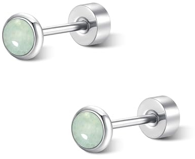 FACOKO Dam platt baksida örhängen aventurin knoppörhängen 3 mm/4 mm/5 mm titan stål platt baksida stud allergivänliga gröna dubbar minimalist läckra smycken gåva