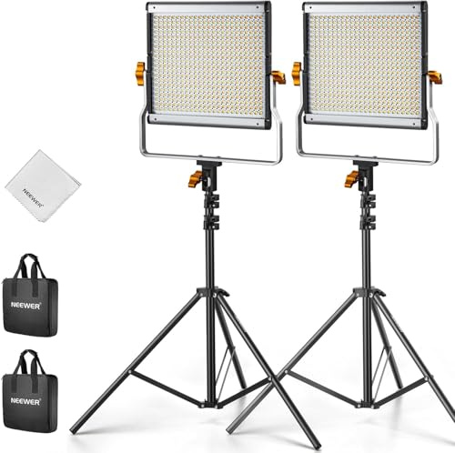 NEEWER Kit d'éclairage Vidéo 480 Bicolore à Intensité Variable avec 190cm 2 Trépieds et Support en U,Panneau LED Lumiere 3200K-5600K CRI96+ pour Enregistrement Youtube Appareil Photo Lampe Principal
