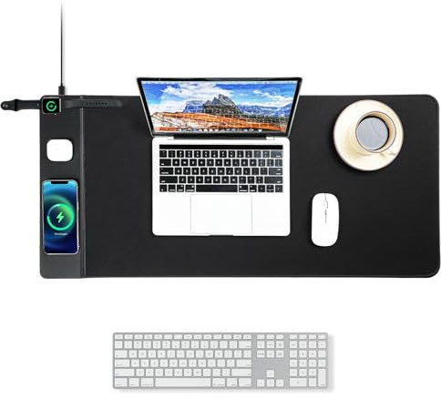 VOVIPO Drahtloses Laden Mauspad 15W, wasserdichte Gaming Mauspad mit ultraglatter Oberfläche, rutschfeste Basis,XXL große Schreibtischmatte 90x40cm,klassische schwarze Schreibtisch für MacBook, Laptop